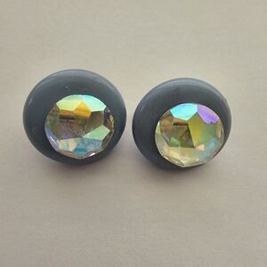 Maximalist Rhinestone round button spikes clip on Vintage Statement earrings